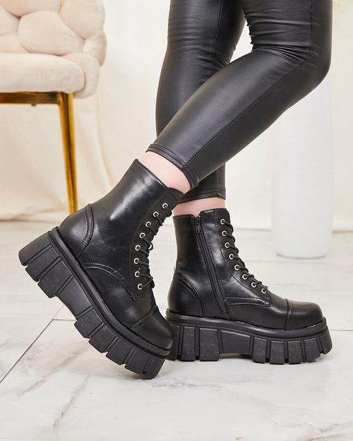 Royalfashion Жіночі чорні черевики-ботфорти на платформі Ceminas
