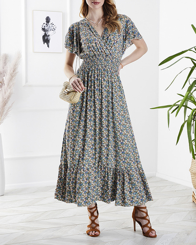 Grünes Midikleid mit Blumenmuster - Kleidung