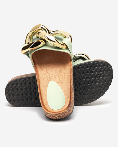 Damen Sandalen Thalia Royalfashion grün mit Kette auf flacher Sohle