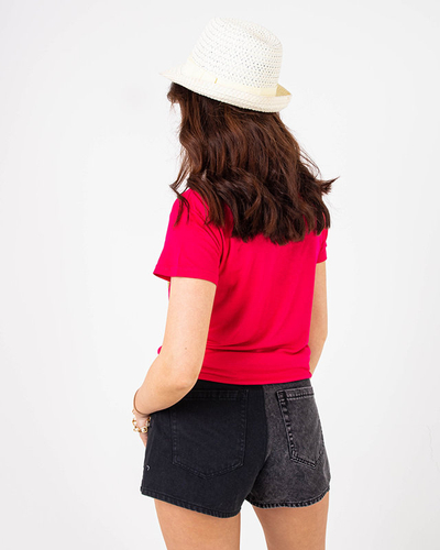 Fuchsia Damen T-Shirt mit Krone und Pailletten - Kleidung