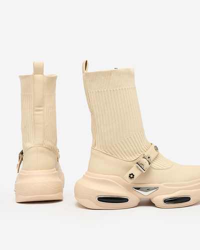 Royalfashion Damen-Sportstiefel mit Schaft a'la Socke in beige Folden