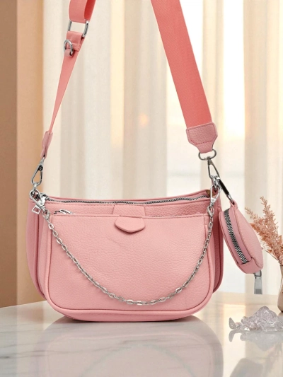 Amara Rosa Damenhandtasche – rosa Umhängetasche aus Öko-Leder mit Kette