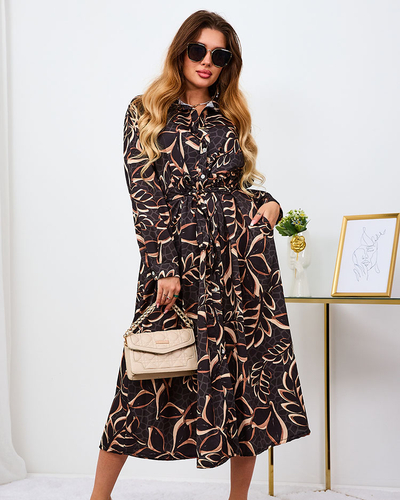Royalfashion Schwarz und hellbraun gemustertes Damen Maxikleid