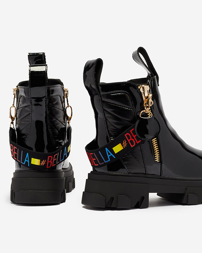 Schwarz lackierte Damenstiefel Osallu- Obuwie