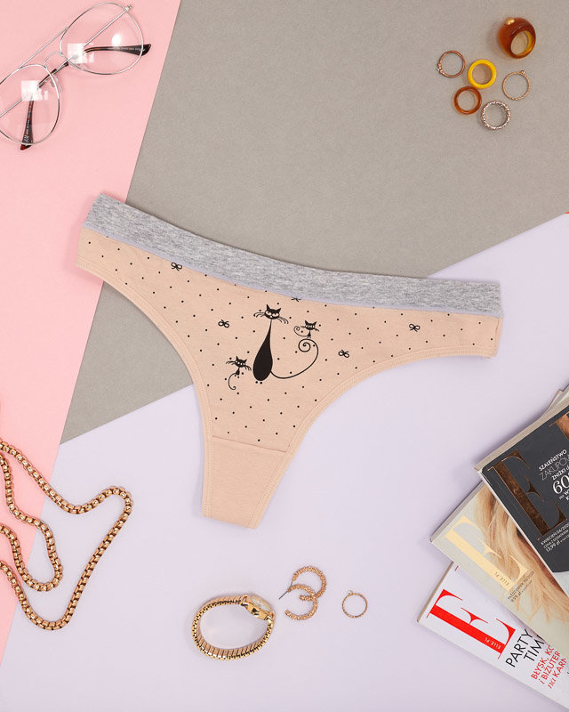 Beige Damen-Strings mit Aufdruck - Unterwäsche