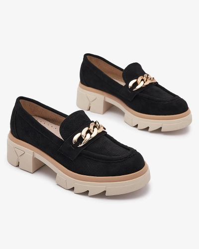 Мокасини з еко-замші з золотим декором чорного кольору Zaffix- Footwear