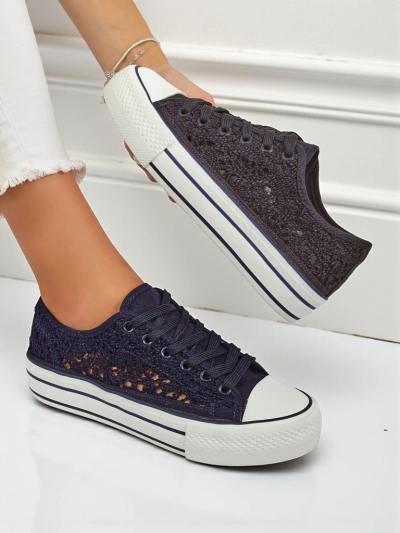 Damen-Sneaker Aureliana Marineblau aus Ajourstoff mit flacher Sohle