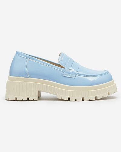 Royalfashion Blau lackierte Mokassins für Damen Noppel