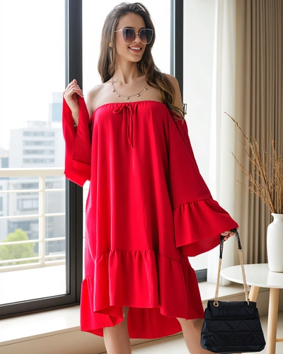 Royalfashion Damen Off-Shoulder Kleid mit Rüschen Übergröße