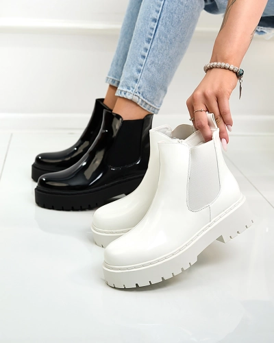 Royalfashion White lacquered women's non-heeled Glossy Chic boots