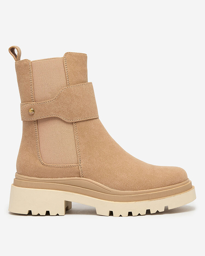 Royalfashion Beige Damenstiefel mit Zierriemen Doasa