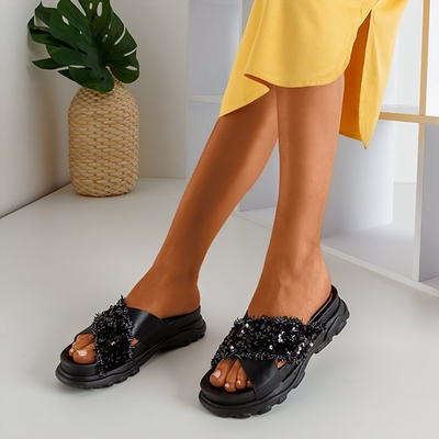 Чорні жіночі шльопанці з блискітками Кобі - Взуття 1