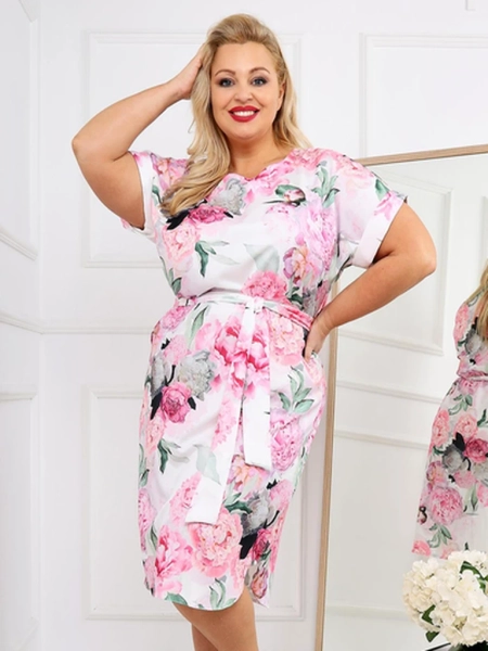 Royalfashion Damenknielanges Kleid mit kurzen Ärmeln und Rosenbindung