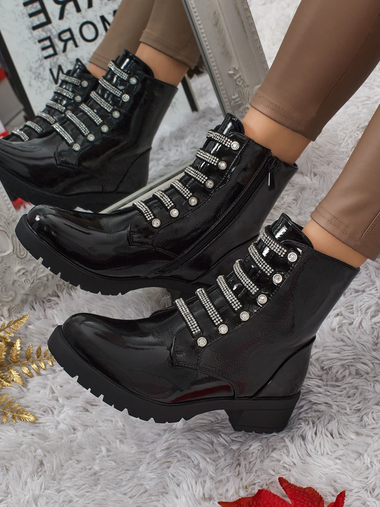 Lackierte Damen Schnürstiefeletten Fjorra