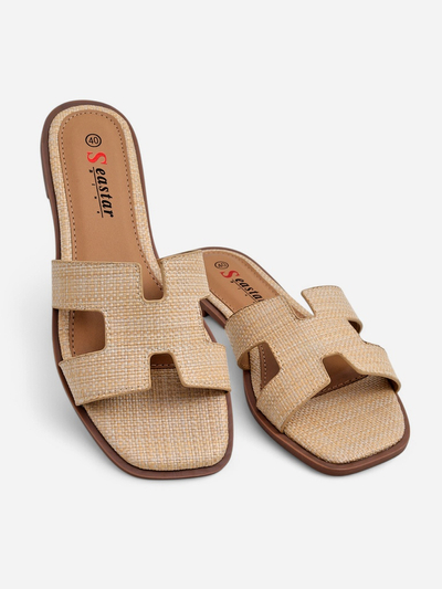 Beige Damen Sandalen Letizia bequem flach ökologisches Leder Sommer