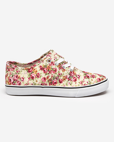 Cremefarbene Damen-Sneaker mit Blumen Surfi - Footwear