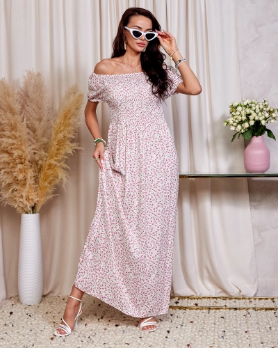 Weißes und rosafarbenes geblümtes Maxikleid a'la hiszpanka- Kleidung