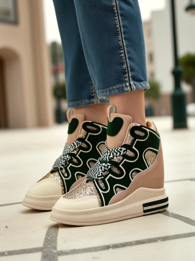 Royalfashion Hohe Damensportschuhe mit verstecktem Keil Oblaffi