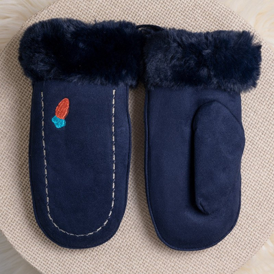 Marineblaue Kinderhandschuhe an einer Schnur und mit einem Finger - Handschuhe