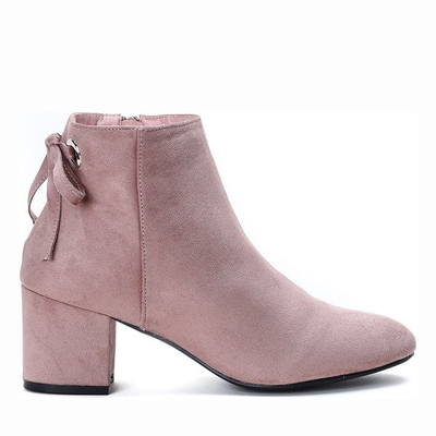 Botki z kokardką w kolorze brudnego różu Leila - Obuwie