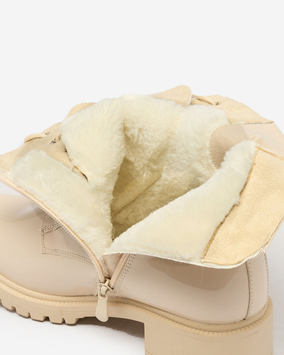 Royalfashion Beige Öko-Leder Damen Baggerstiefel Gaddaxa