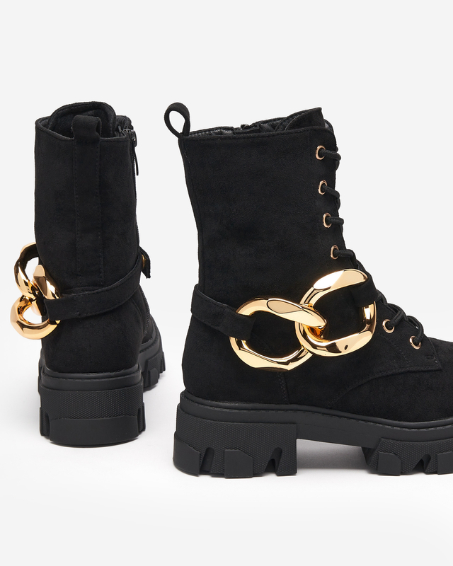 Schwarze Damenstiefel mit Kette Loti - Schuhe
