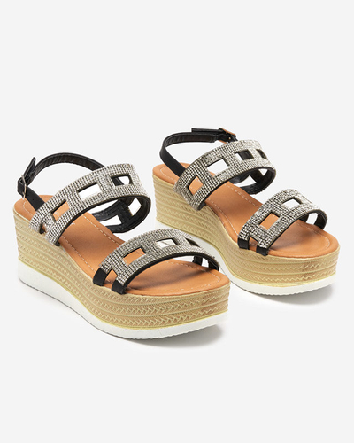 Schwarze Damensandalen mit Zirkonen auf einem Keilabsatz Masewi - Footwear
