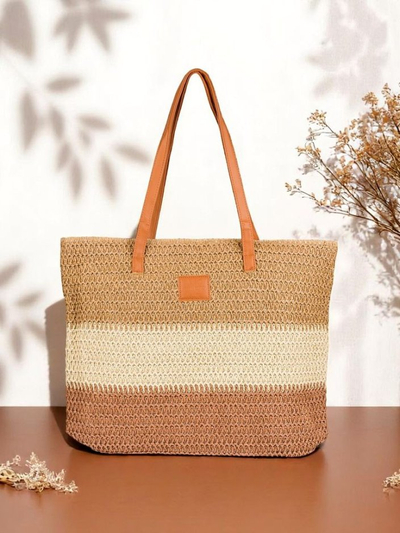 Royalfashion Große Strohtasche für Damen mit kräftigen Streifen