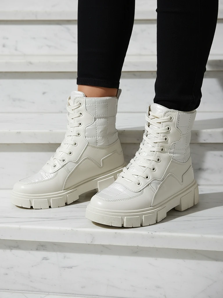 Calista Damen Schuhe Modische Flache Stiefeletten Creme