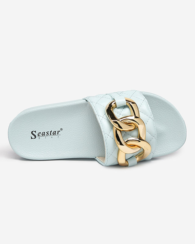 Gesteppte Hausschuhe für Damen in Blau mit goldener Kette Eteris - Schuhe