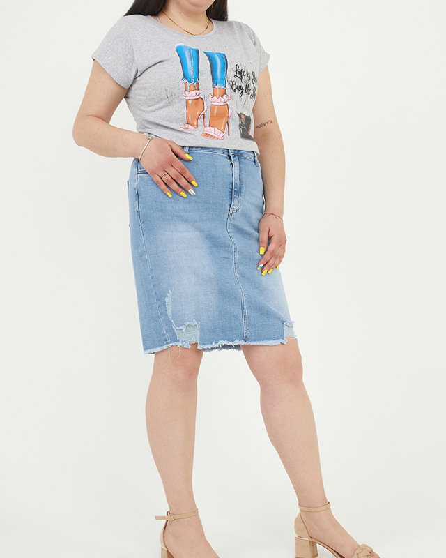 Graues Damen-T-Shirt mit Aufdruck - Kleidung
