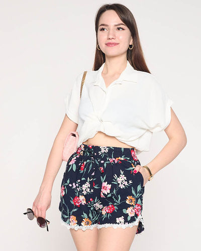 Damen-Shorts in Marineblau und Rosa mit Blumenmuster - Kleidung