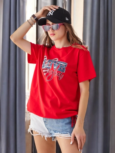 Royalfashion Damen Baumwoll-T-Shirt LOVE mit Strassteinen