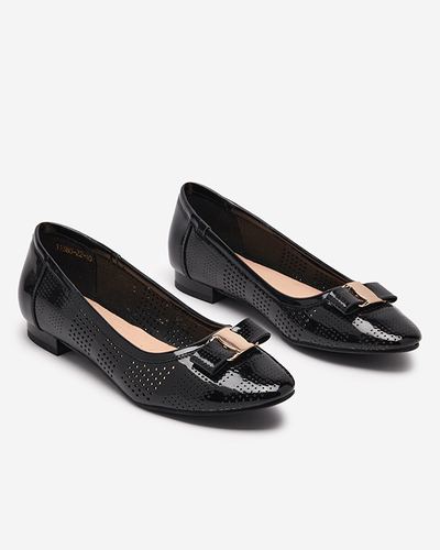 Schwarze durchbrochene Ballerinas für Damen mit Schleife Rumac - Schuhe