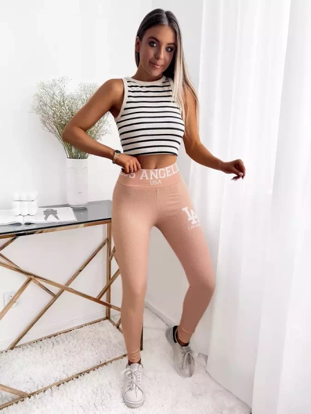 Gepuderte, gerippte Damenleggings mit Inschriften - Kleidung