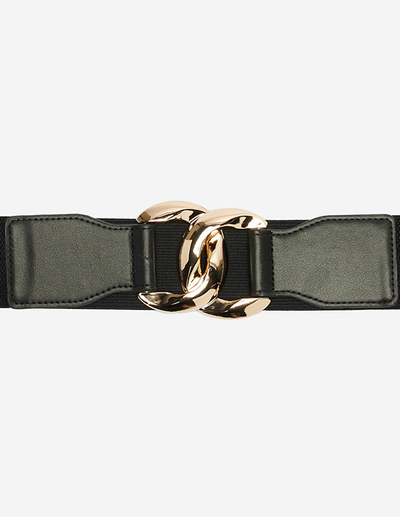 Schwarzer elastischer Gürtel mit großer goldener Schnalle - Accessoires