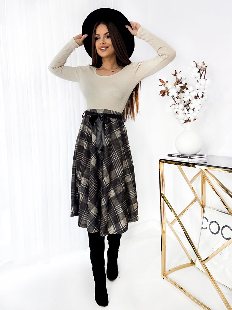 Royalfashion Grauer karierter Damen-Midirock