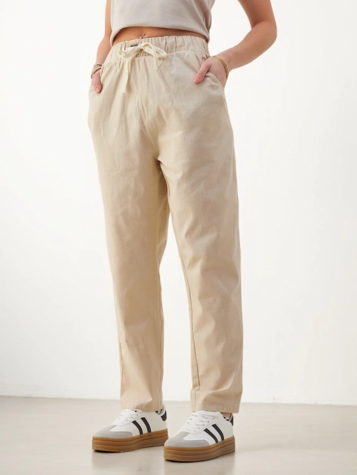 Royalfashion бавовняні прямі жіночі штани з зав'язкою на талії