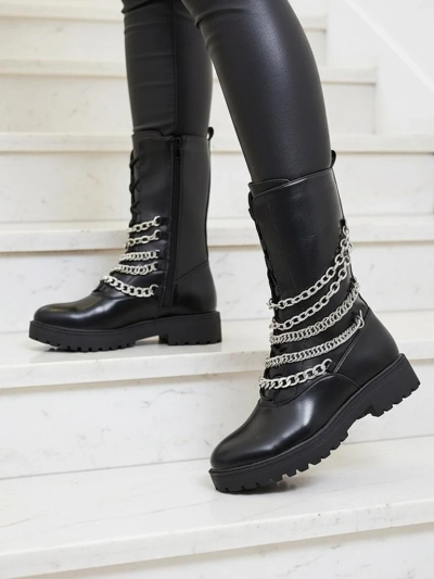 Royalfashion Damen Baggerstiefel in schwarz Goserre