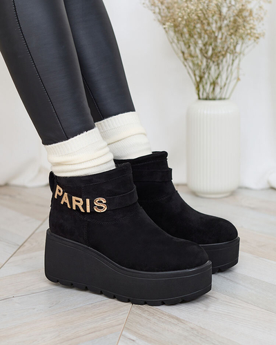 Royalfashion Schwarze Damenstiefel a'la Schneestiefel mit Ornament Parisela