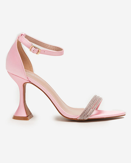 Рожеві жіночі босоніжки зі стразами на підборах Manestri