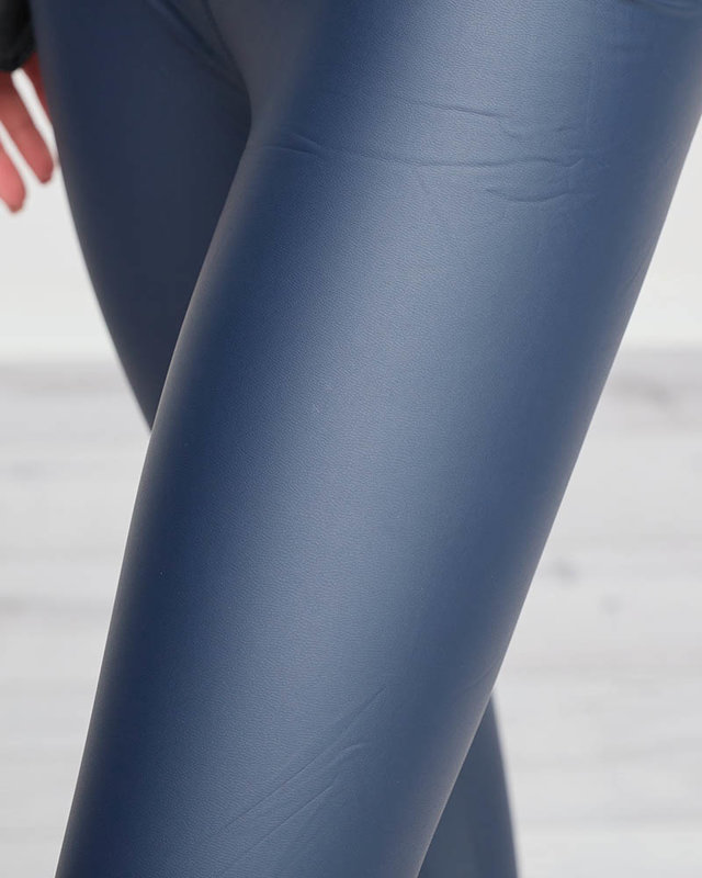 Marineblaue Kunstleder-Leggings für Damen - Kleidung