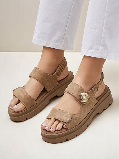 Damen Sandalen Royalfashion Callisto braun Öko-Leder Plateau