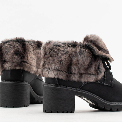 Schwarze Damen-Stiefeletten mit Schnürung auf niedrigem Pfosten Kalera - Schuhe