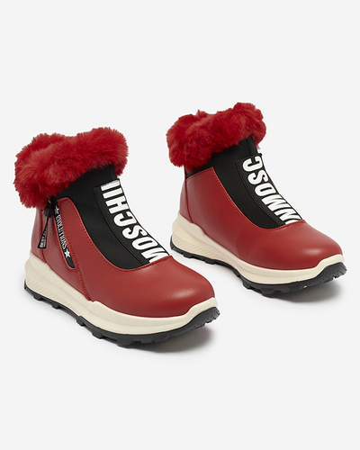Rote isolierte Damenstiefel mit Fell Scherr- Footwear