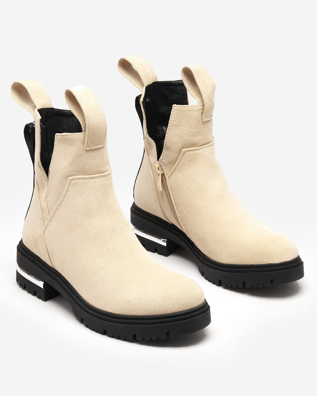 Cremefarbene Damenstiefel mit flachem Absatz Dezi - Footwear