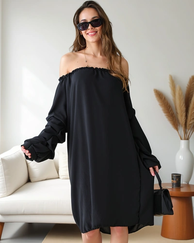 Royalfashion Glattes Damenkleid im spanischen Stil mit Rüschen