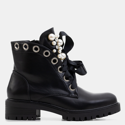 Schwarze Damenstiefel mit Perlen Dwin- Footwear