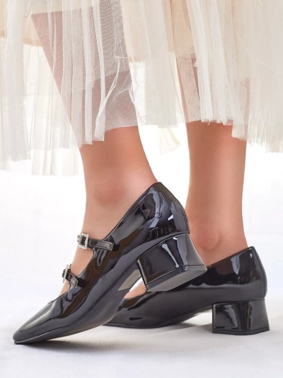 Royalfashion Glänzende Damenschuhe mit Absatz und Riemen Vible