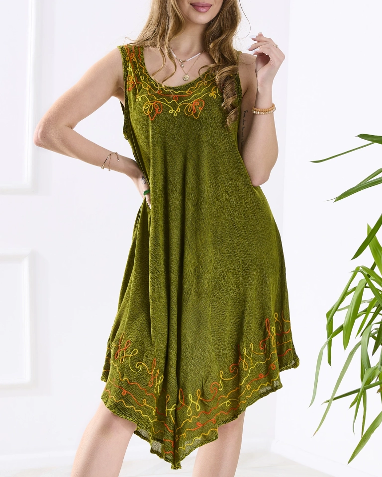 Grünes Damen Strandkleid Tagesdecke mit Patches- Kleidung